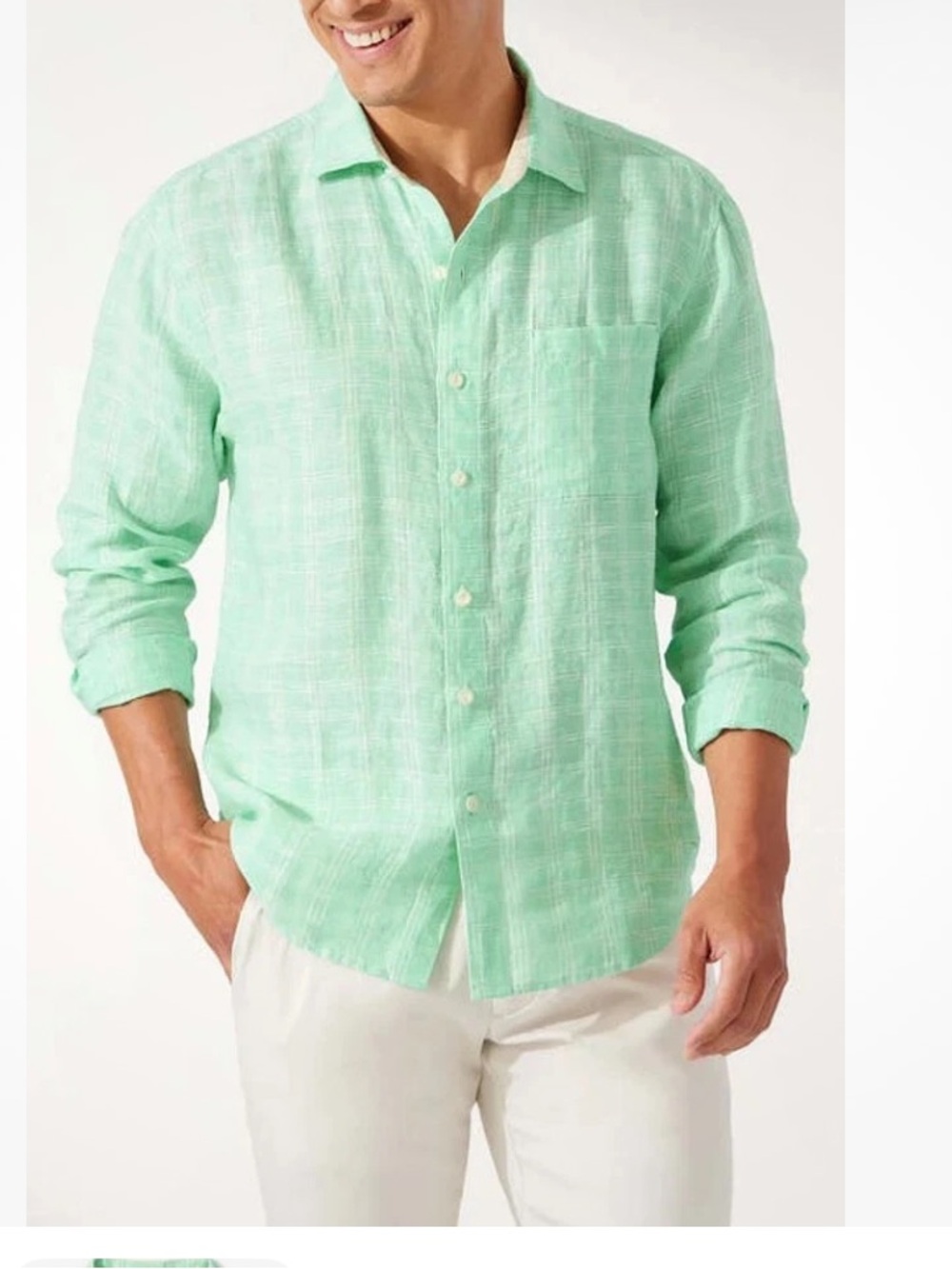 Tommy Bahama Ventana  Mint Green Linen Button-Down Shirt
